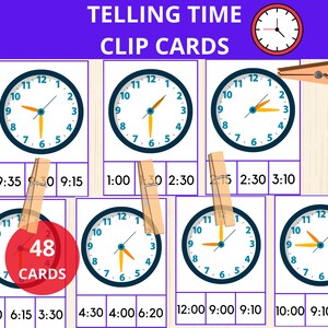 Kaarten met tijdclips, klokactiviteit, tijd vertellen activiteit, leer de tijd, uurwerk, leer tijd vertellen, leertijd, kaarten tellen en knipkaarten