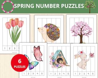 Spring Number Puzzles, Montessori Spring Printable, Number Sequence ...