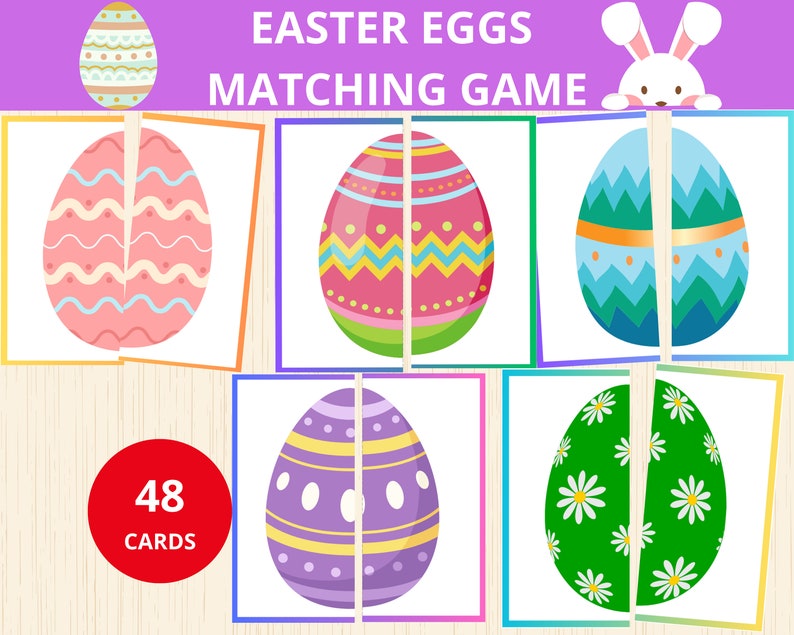 Easter Eggs Matching Game, Easter Egg Puzzle, Easter Eggs Symmetry
