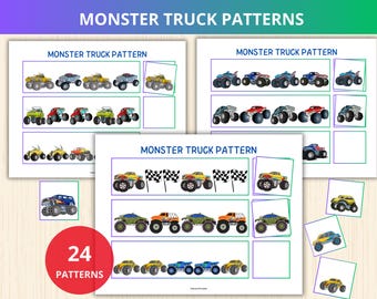 monster truck patterns,what comes next game,preschool pattern activity,sequencing activity ,pattern worksheets prek,monster truck activity