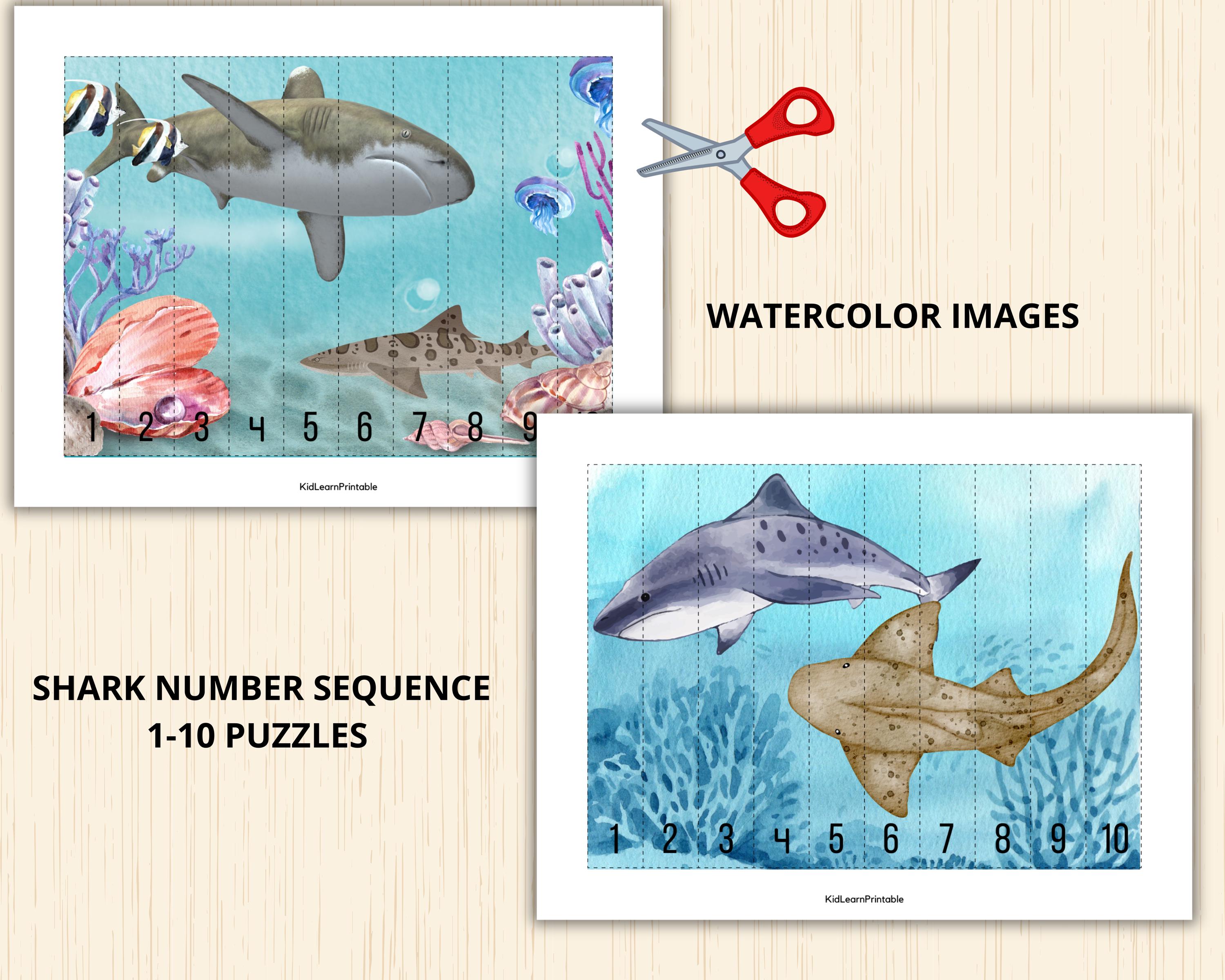 Shark Puzzles,counting Activity,number Puzzle,math Puzzles,math Skills ...