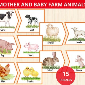Cartão de correspondência de animais de fazenda mãe e bebê, Unidade de fazenda Montessori, Planos de aula de fazenda, Atividade de correspondência de fazenda, Quebra-cabeça de animais bebês, Criança de correspondência de fazenda