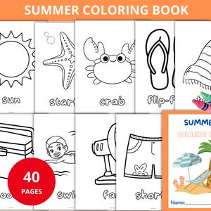 Summer Coloring pages,beach coloring book,Summer Coloring Sheets,Summer prek Activity,Pool Party game,Beach Party Game,Easy Coloring Page
