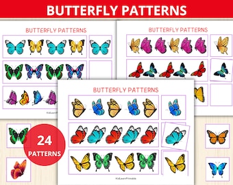 Butterfly Patterns,what comes next,scissors skills,butterfly montessori,insects activity, Kindergarten,Homeschool,Toddler,Preschool Patterns