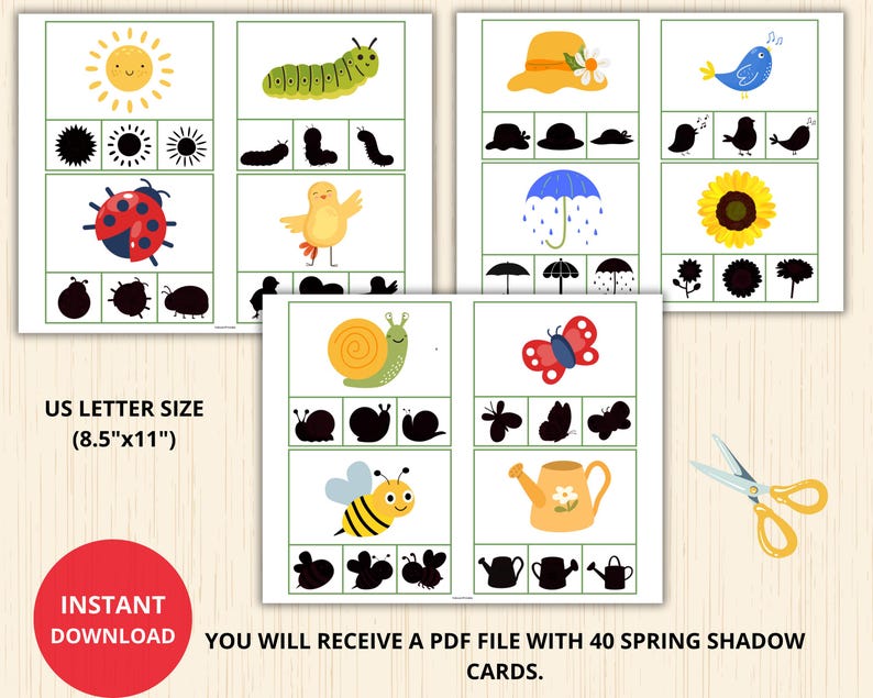 Spring Shadow Clip Cards are a fun, hands-on learning activity designed for preschool and kindergarten children. Kids match each spring-themed object to its correct shadow, helping develop visual discrimination and critical thinking skills.
 This activity also strengthens fine motor skills through clipping and improves focus and problem-solving abilities. Perfect for classrooms, homeschooling, morning tubs, and independent learning centers.