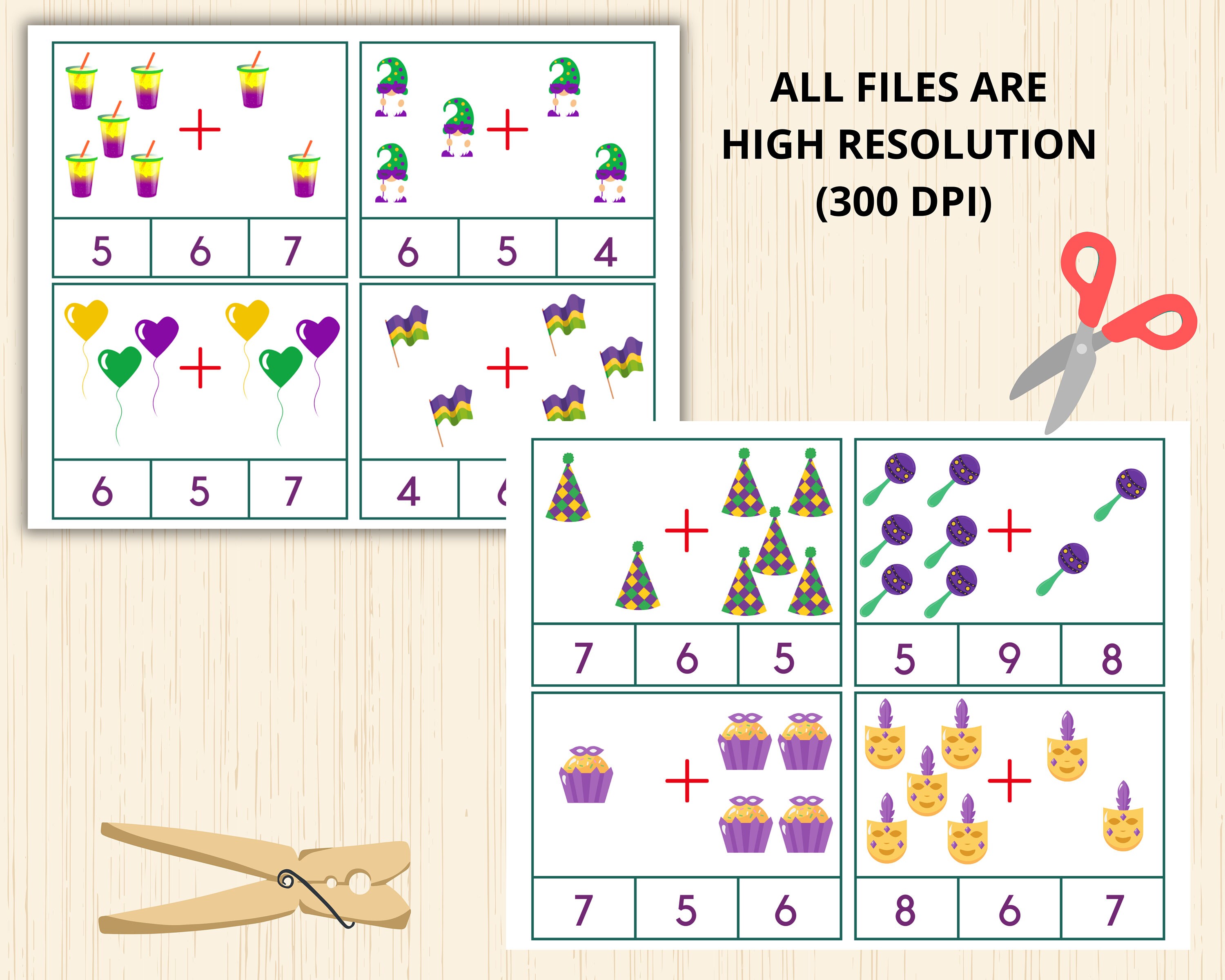 Montessori Printable Math Activity for Preschool, Addition Clip Cards ...