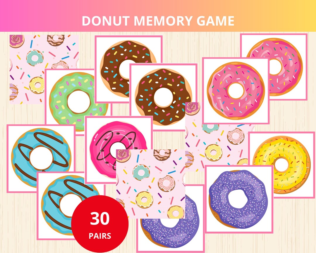 Donut Memory Game,donut Preschool Matching,donut Party Game,pajama ...