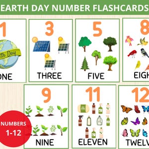 Cartão de memória do dia da Terra, cartões de memória do número da natureza, pré-escola do dia da Terra, atividade montessoriana do dia da Terra, estudo da unidade da Terra, aula de matemática da natureza