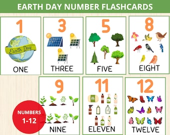 Earth day number flashcard,nature Number Flashcards,earth day preschool,earth day montessori activity,earth unit study,nature lesson math