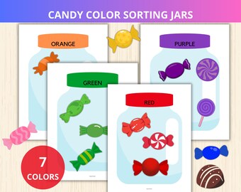 Clasificación de colores de tarros de caramelos, clasificación de colores de dulces de Halloween, juego de combinación de colores, juego de clasificación de tarros, libro de actividades de colores, libro tranquilo de colores, juego de combinación de dulces