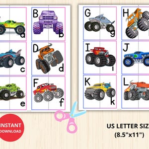 Rev up learning with this Monster Truck Alphabet Puzzle, a fun printable activity where kids match uppercase and lowercase letters using monster trucks divided into two parts.
 Perfect for preschool, pre-K, and kindergarten learners, this hands-on game makes letter recognition exciting while supporting early literacy development.
