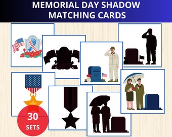 correspondência de sombra do Memorial Day, cartões de memória do Memorial Day, atividade, pré-escola, montessori, jardim de infância, patriótico, cartões correspondentes, jogo, pasta ocupada