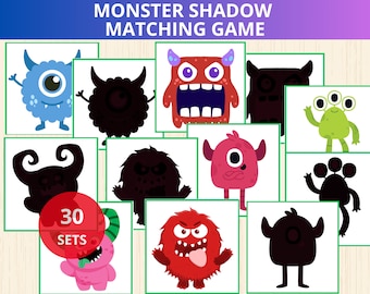 Monster shadow Matching Games,monster matching activity,Monster Puzzles,Monster Lovers,monster cards,halloween,silhouette game,shadow match 