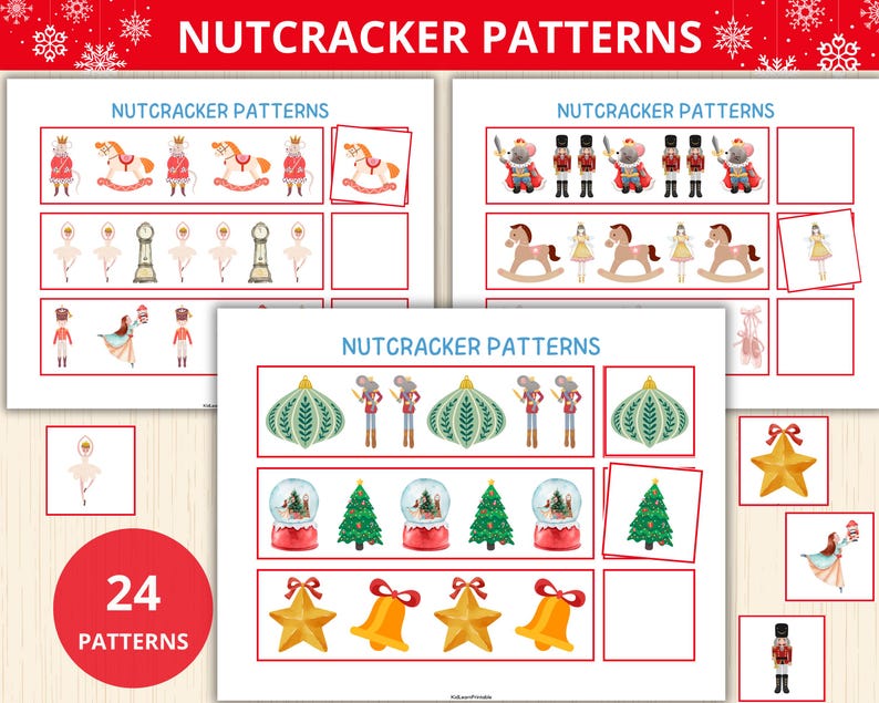 Nutcracker Patterns Worksheets,What Comes Next Activity,Pattern Activity,Xmas Preschool,Complete the Pattern,xmas Busy Book Pages,sequence game