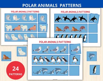 polar animals Patterns,AB AAB patterns,What Comes Next,Pattern Activity,winter Preschool,Complete the Pattern,winter busy Book,sequence game