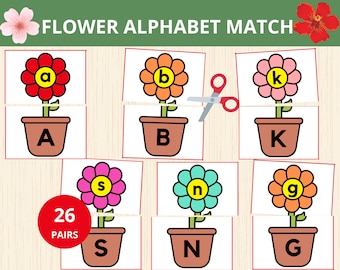 Flower Alphabet Match, Spring Preschool Activity,Alphabet Matching Game,Letter Matching Game, ABC Puzzles, Letter Recognition,Alphabet Cards