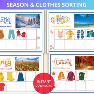 Attività di smistamento dei vestiti, attività di abbigliamento stagionale, gioco di vestire in base al meteo, abbigliamento meteorologico, attività di vestire per bambini, smistamento dei vestiti in base alle stagioni