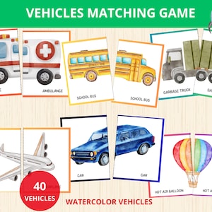 Gioco di abbinamento dei trasporti, attività di abbinamento dei veicoli, attività del contenitore sensoriale, carte di simmetria, flashcard, attività sensoriali per bambini piccoli, buste didattiche