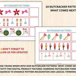 You will receive  a PDF file with 24 Nutcracker patterns, What Comes Next?, US Letter Size  (8.5"x11")
Print on heavy paper and cut out the cards
