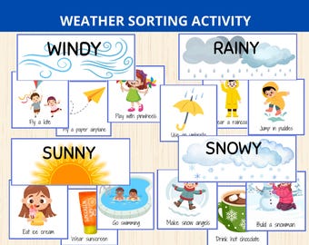 Weather sorting activity,Preschool weather game,Weather classification,Weather worksheet,Weather learn,Science activity,Homeschool weather