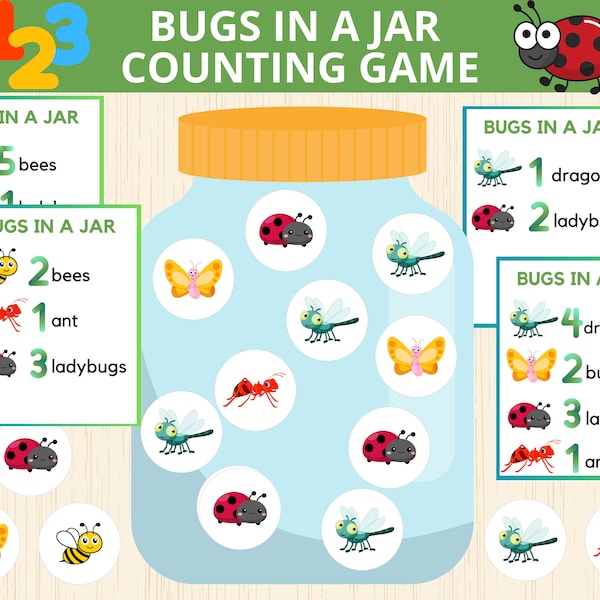 bug in a jar counting activity, pretend play,insect busy book, bug unit study,preschool,kindergarten,math activities,fine motor skills,prek