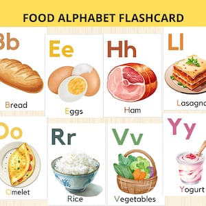 Matalfabetsflashkort, alfabetsmatkort, abc-matkort, matvokabulär, abc-inlärningskort, matinlärningskort, mataktivitet för förskola