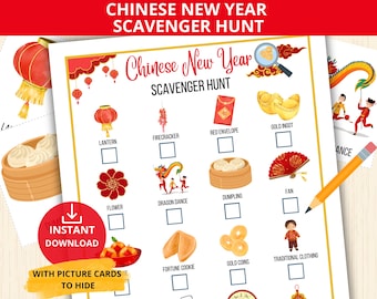 Chinese New Year Scavenger Hunt,Indoor Treasure Hunt,Lunar New Year Party Activity,Lunar New Year Scavenger Hunt,Chinese Tradition Party kid