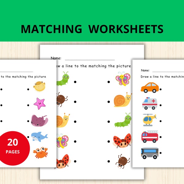 Printable Matching Worksheets, Learning Activities, Matching Game, Busy Book Printable, Preschool Homeschool, Educational Pages,Kindergarten