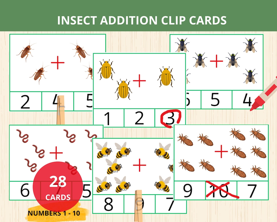 Math Bug Game Insect Addition Clip Cards,bug Math Activity,math Clip Cards,insect ...