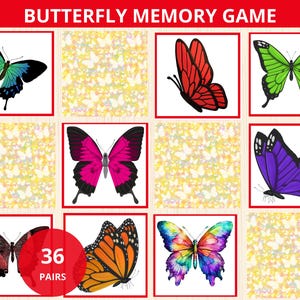 Juego de memoria de mariposas, actividad de emparejamiento de mariposas, montessori de primavera, preescolar de mariposas, estudio de unidad de mariposas, tarjetas de memoria de insectos, idea de bolsas de actividades