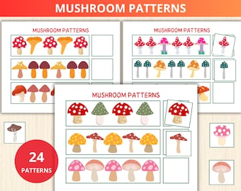 mushroom Pattern,what comes next,scissors skills,mushroom activities,summer fall montessori,Kindergarten,Preschool Pattern,patterns activity
