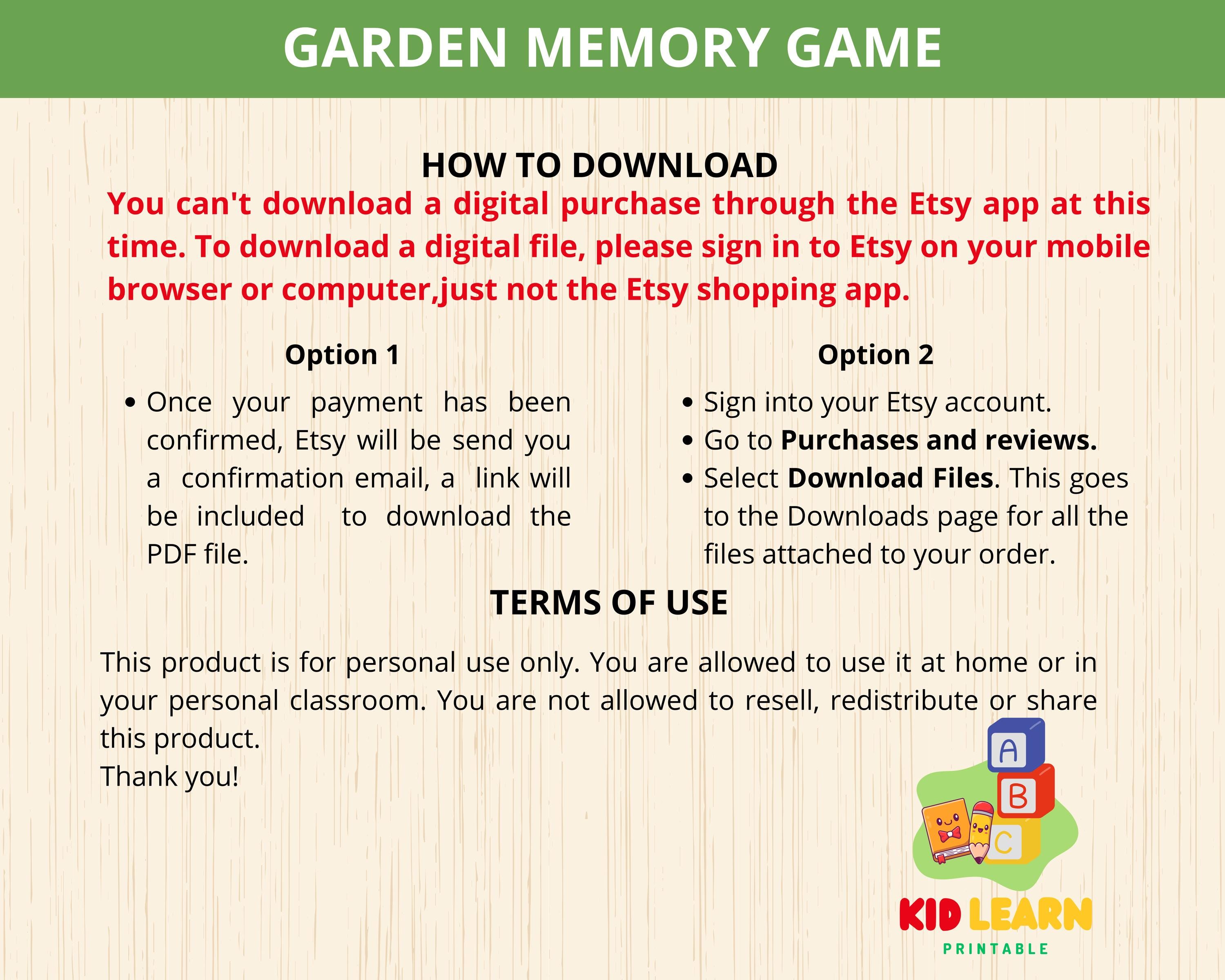 Spring Garden Memory Game for Kids: Matching Activity (PDF Pattern) - Etsy