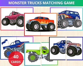 Monster Trucks Matching Activity,monster Puzzles,Symmetry puzzle,Kids Puzzle,cars truck puzzle,cars montessori,two pieces puzzle,prek,kinder