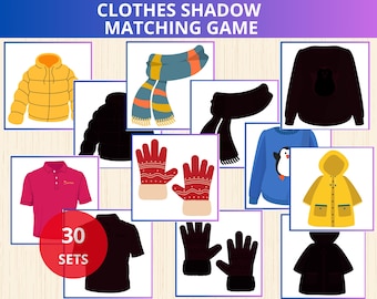 Clothes Shadow Matching Game,clothes Montessori,Toddler Matching Game Cards,matching activity,clothes flashcards,learn clothes,shadow cards