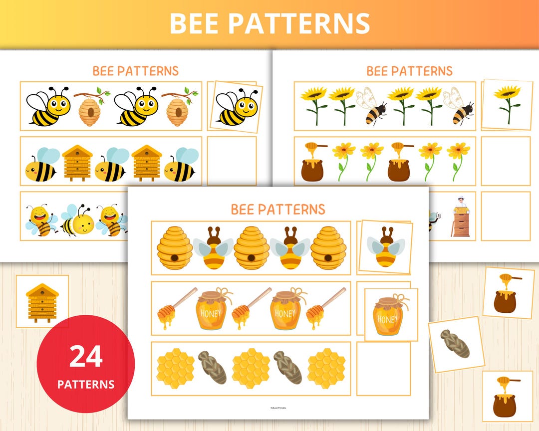 Bee Patterns,what Comes Next,honeybee Matching Game,insect Pattern ...