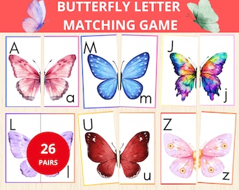 Butterfly Letter Matching Game,Toddler Matching Game, ABC Learning,Alphabet Matching,Symmetry Cards,Alphabet Cards,Montessori,alphabet match