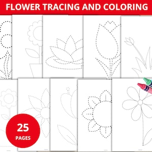 flower tracing and coloring worksheets,spring tracing practice,spring preschool activity,spring tracing sheets,tracing book,prek tracing