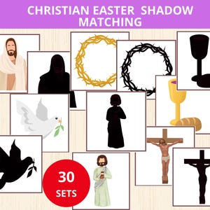 Oster-Story-Schatten-Matching-Karten, christliche Ostern-Matching-Aktivität, Oster-Montessori, Auferstehungs-Puzzle, Bibel-Matching, Ostern der Schule