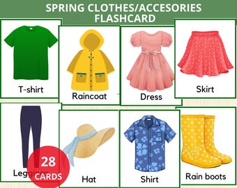 flashcards lentekleding, montessorikleding, kledingwoordenschat, voorschools leren lente, flashcards kleding, montessori-activiteit lente