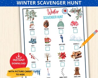 Winter Scavenger Hunt,Winter tresaure Hunt,Winter Indoor Activity,Winter Nature Scavenger,Winter Unit Study,winter preschool,indoor activity