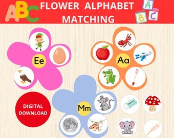 Montessori Alphabet Cards,Flower Alphabet,Beginning Sounds, Preschool Curriculum, Phonics Cards, Alphabet game for children,Learning To Read
