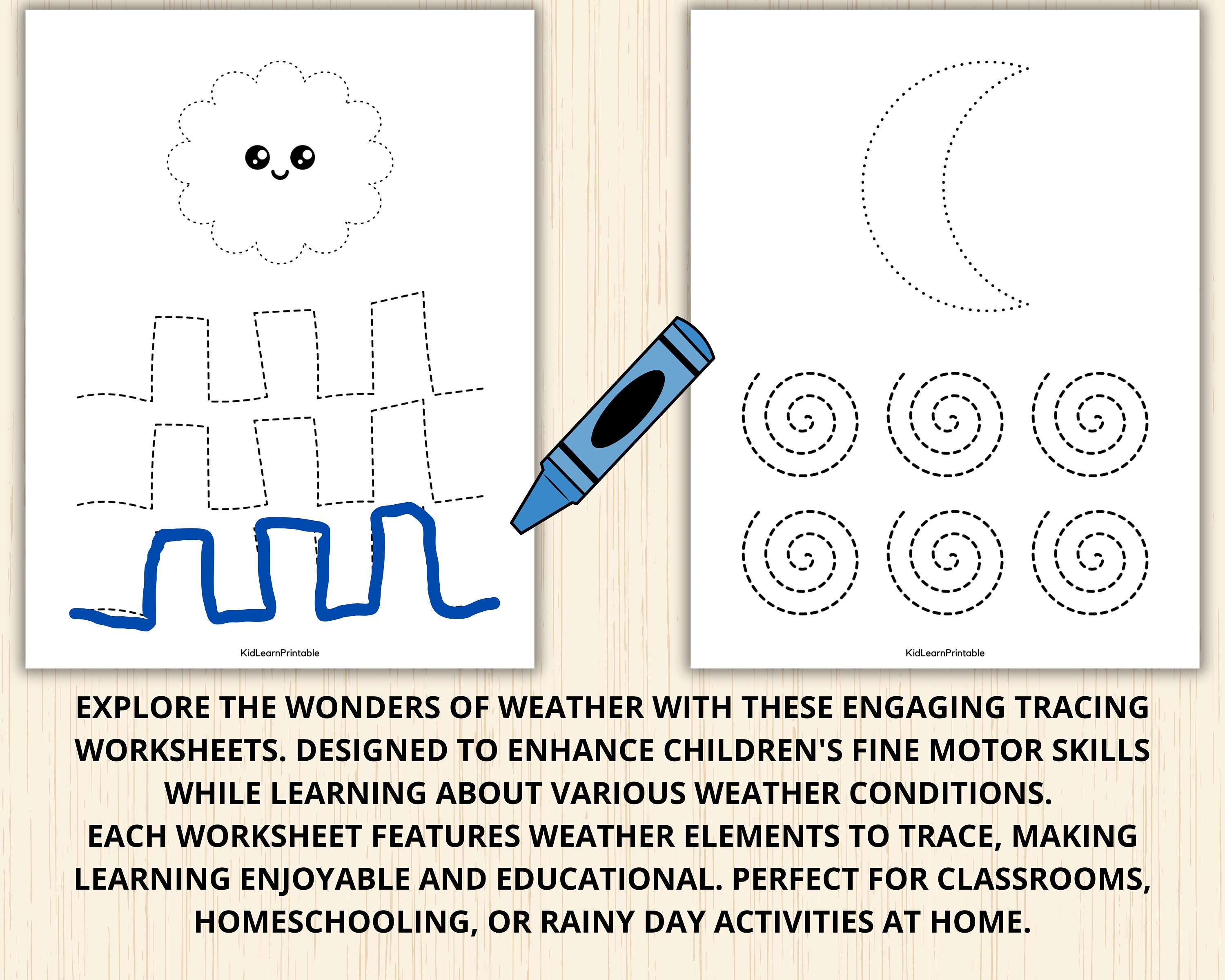 Weather Tracing Worksheets,weather Preschool,weather Activities