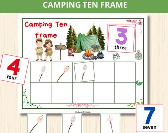 camping Ten Frame,Numbers 1-10,Count and Match,camping Montessori,camping count, Homeschool,Pre-K Counting,summer numbers,camping preschool