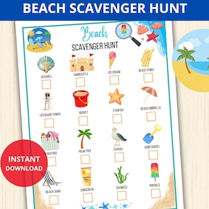 Beach Scavenger Hunt,Beach Treasure Hunt,Scavenger Hunt For Kids,Outdoor Treasure Hunt,indoor treasuer hunt,Kids Summer Game,Search and Find