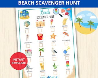 Beach Scavenger Hunt,Beach Treasure Hunt,Scavenger Hunt For Kids,Outdoor Treasure Hunt,indoor treasuer hunt,Kids Summer Game,Search and Find