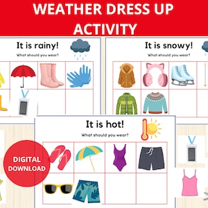 Dress Up Activity,weather activities, preschool, learn weather, weather montessori, Four Seasons, Weather Worksheets,Weather Flashcards,prek