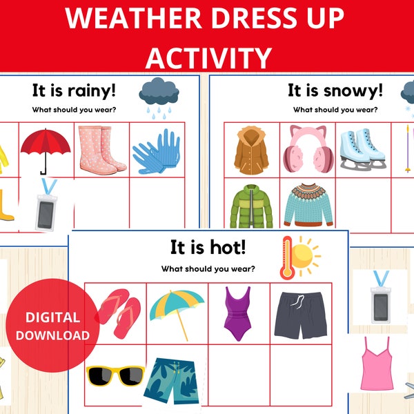Dress Up Activity,weather activities, preschool, learn weather, weather montessori, Four Seasons, Weather Worksheets,Weather Flashcards,prek