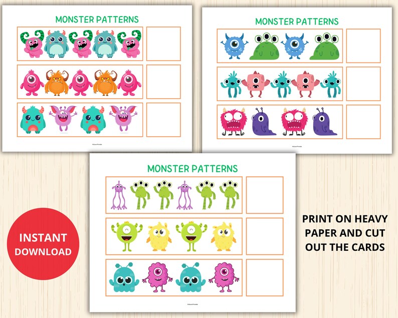 Get ready for fun with this Monster Pattern 'What Comes Next?' game! This activity helps children develop critical thinking skills by recognizing patterns and predicting sequences.