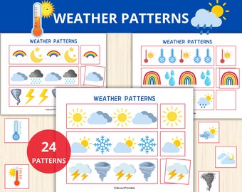 weather Patterns,weather montessori,weather activity,Cut and Paste Patterns,Preschool Patterns,Scissor skill, Kindergarten,preschool weather