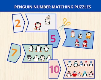 penguin number matching,penguin math activity,penguin counting game,number match puzzles,preschool math game,number recognition,winter prek
